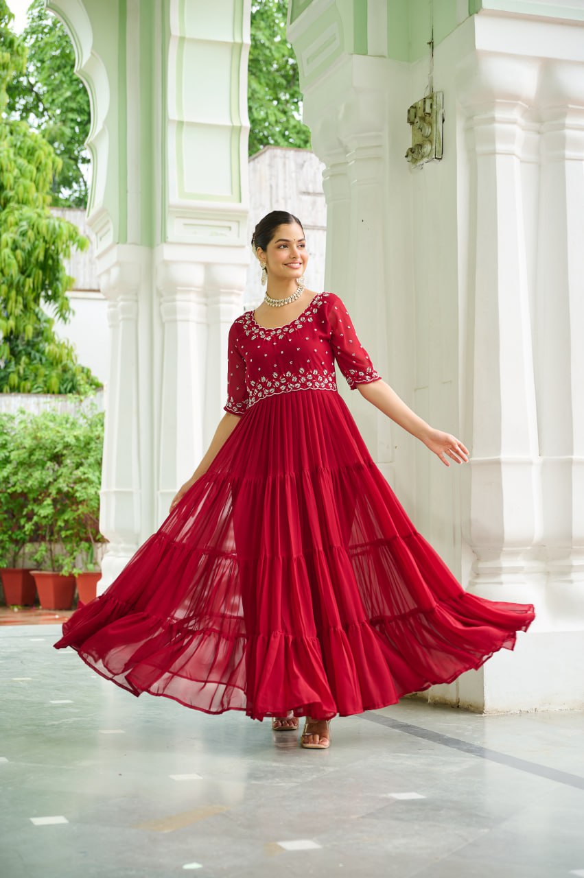 Gorgeous Full Flair Layered Designer Gown