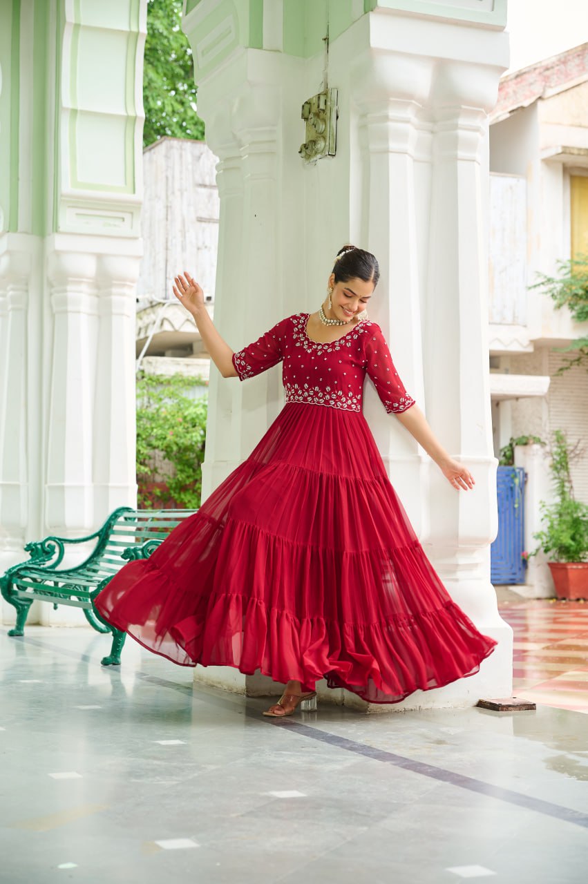 Gorgeous Full Flair Layered Designer Gown
