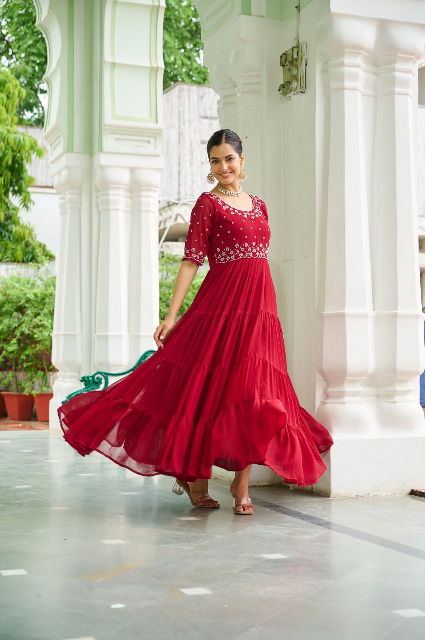Gorgeous Full Flair Layered Designer Gown