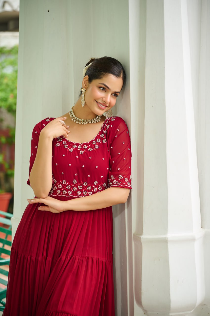 Gorgeous Full Flair Layered Designer Gown
