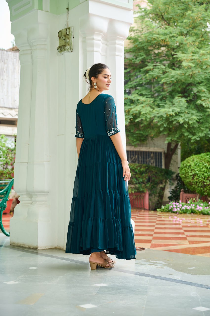 Gorgeous Full Flair Layered Designer Gown
