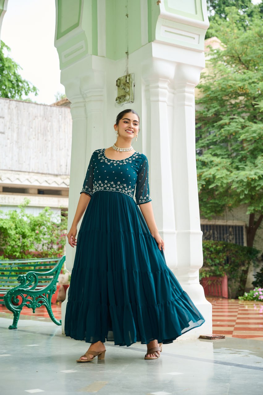 Gorgeous Full Flair Layered Designer Gown