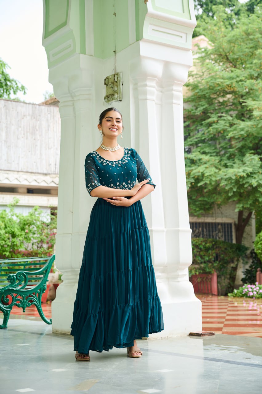 Gorgeous Full Flair Layered Designer Gown