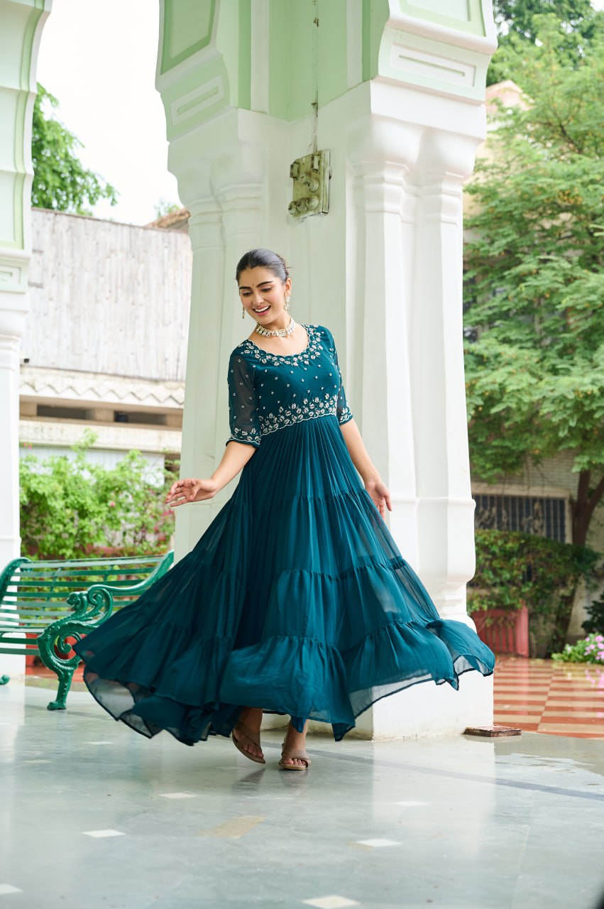 Gorgeous Full Flair Layered Designer Gown