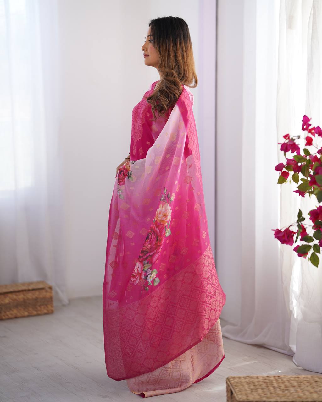 Function Wear Pink Color Chanderi Silk Jacquard Work With Digital Printed Salwar Suit