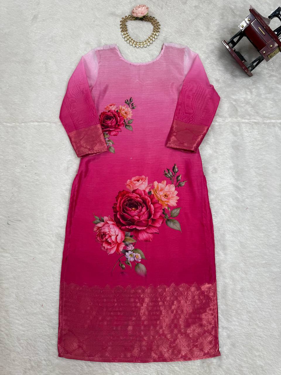Function Wear Pink Color Chanderi Silk Jacquard Work With Digital Printed Salwar Suit