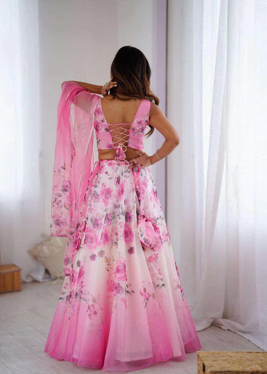 Arti Chauhan's Baby Pink Color Silk Digital Print Lehenga Set With Batwa