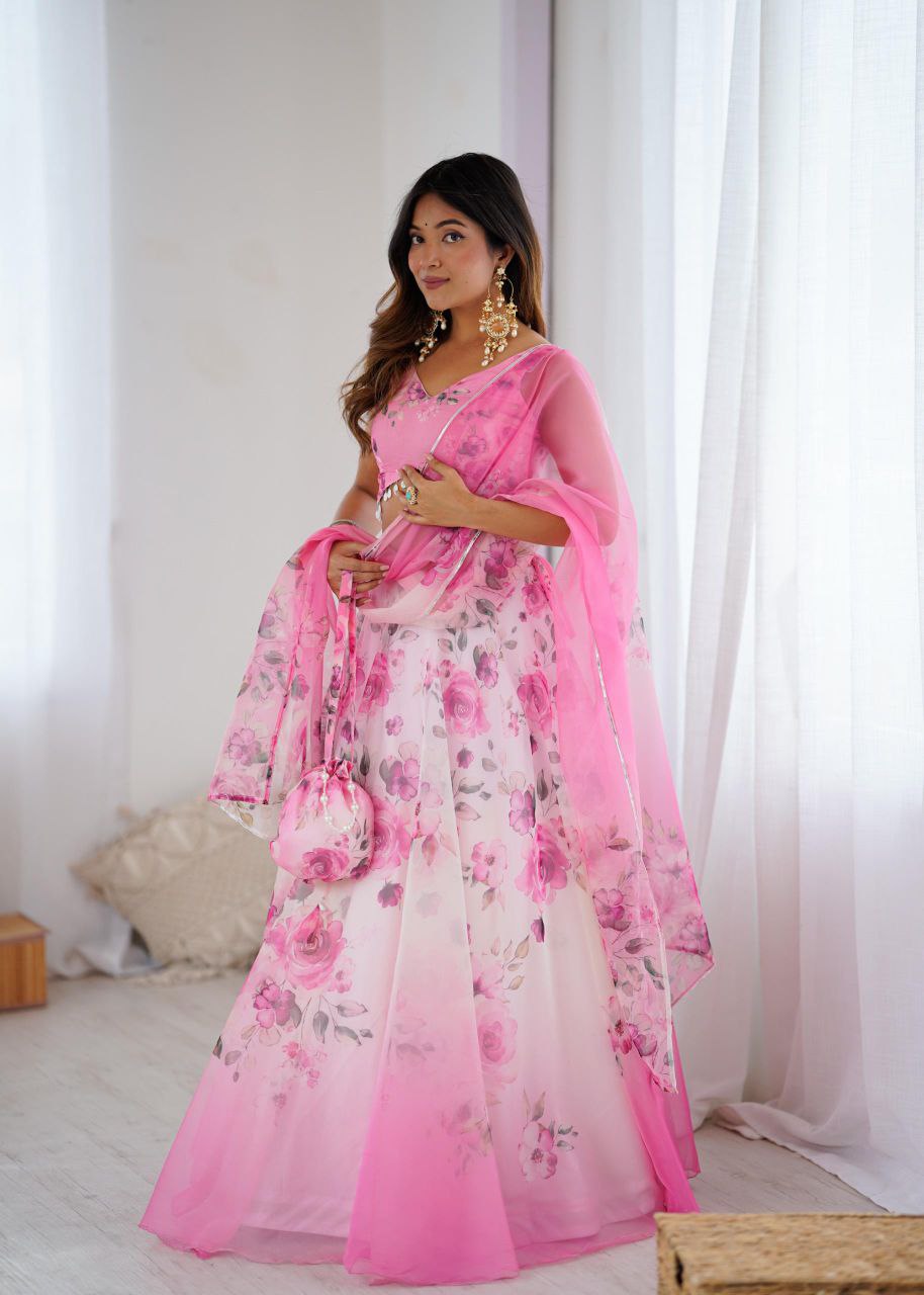 Arti Chauhan's Baby Pink Color Silk Digital Print Lehenga Set With Batwa