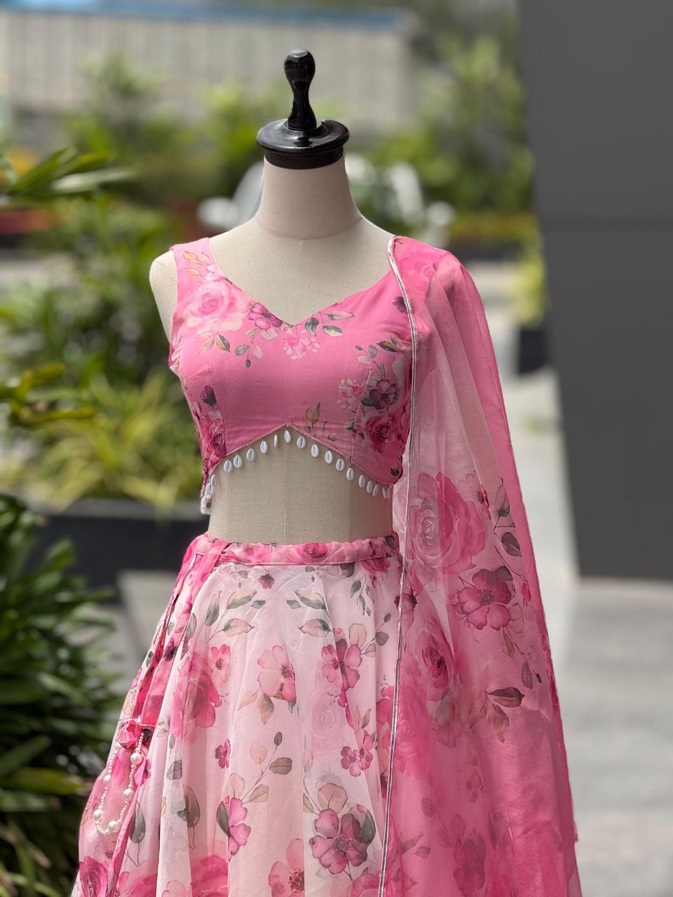 Elegant Baby Pink Color Silk Digital Print Lehenga Set With Batwa