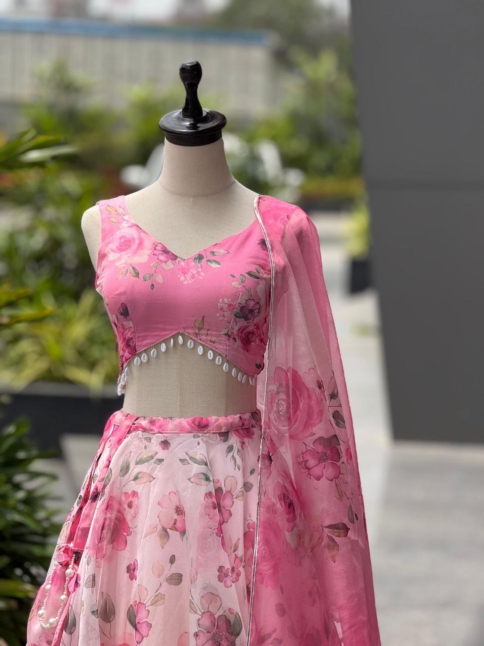 Elegant Baby Pink Color Silk Digital Print Lehenga Set With Batwa