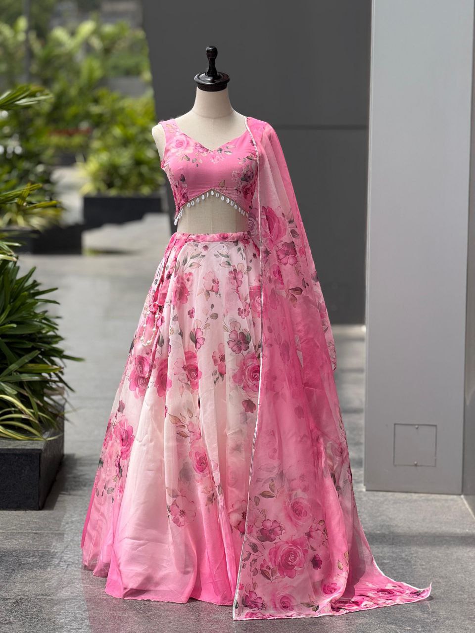 Elegant Baby Pink Color Silk Digital Print Lehenga Set With Batwa