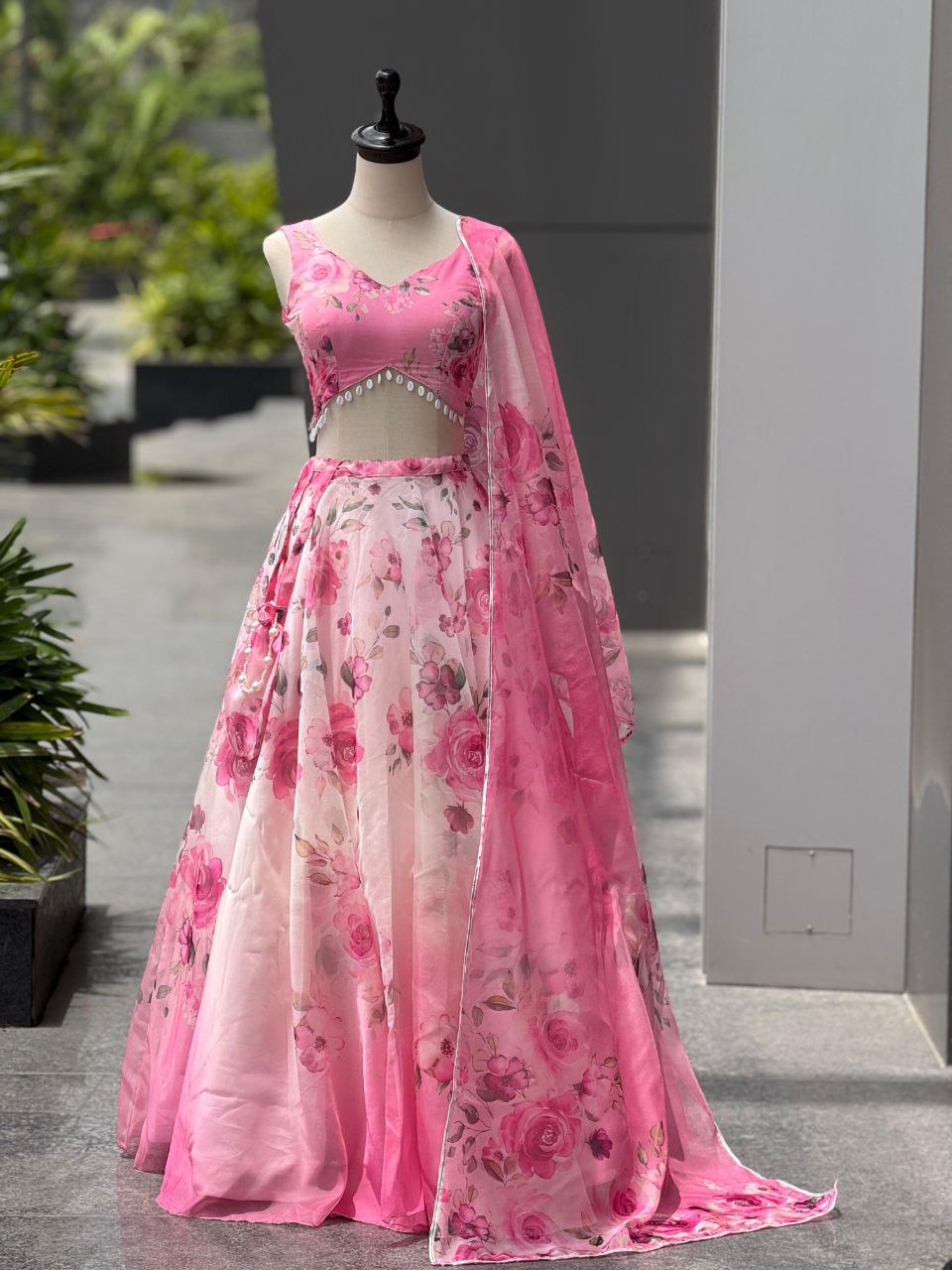 Elegant Baby Pink Color Silk Digital Print Lehenga Set With Batwa