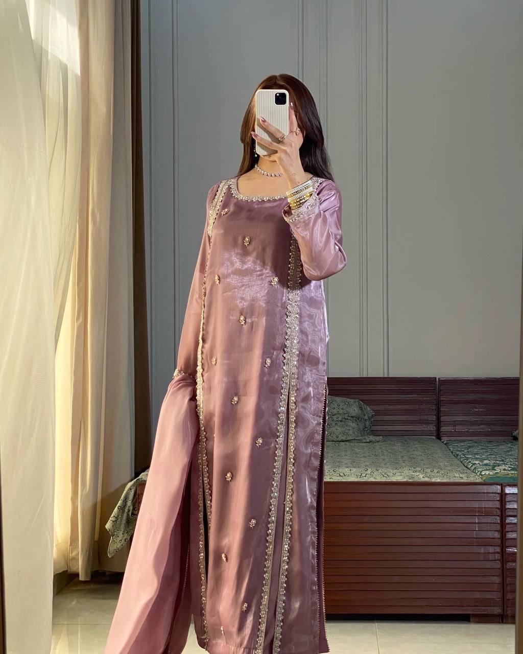 Trendy Lavender Color Pure Jimmy Choo With Embroidery Sequence Work Salwar Palazzo Suit