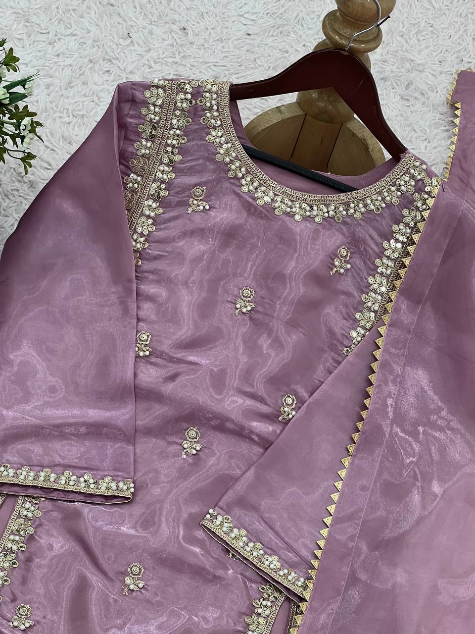 Trendy Lavender Color Pure Jimmy Choo With Embroidery Sequence Work Salwar Palazzo Suit