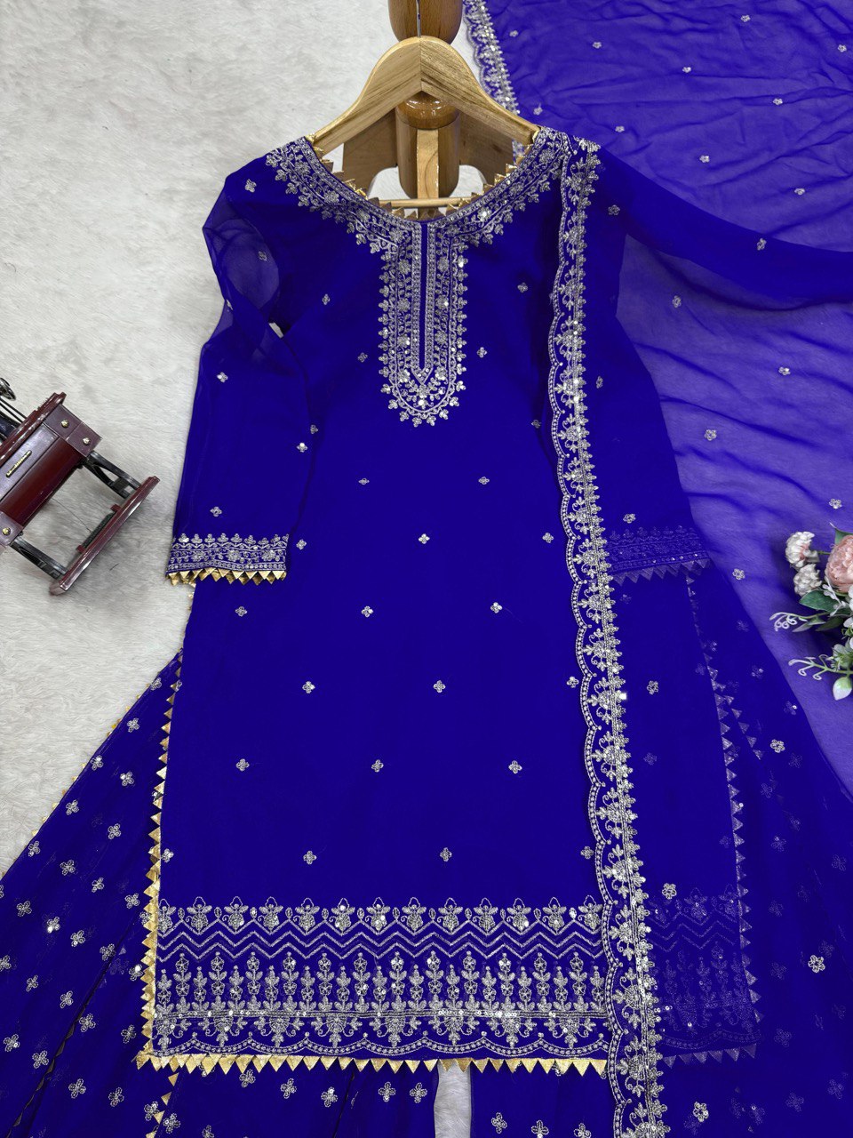 Attractive Blue Color Embroidered Designer Sharara Suit