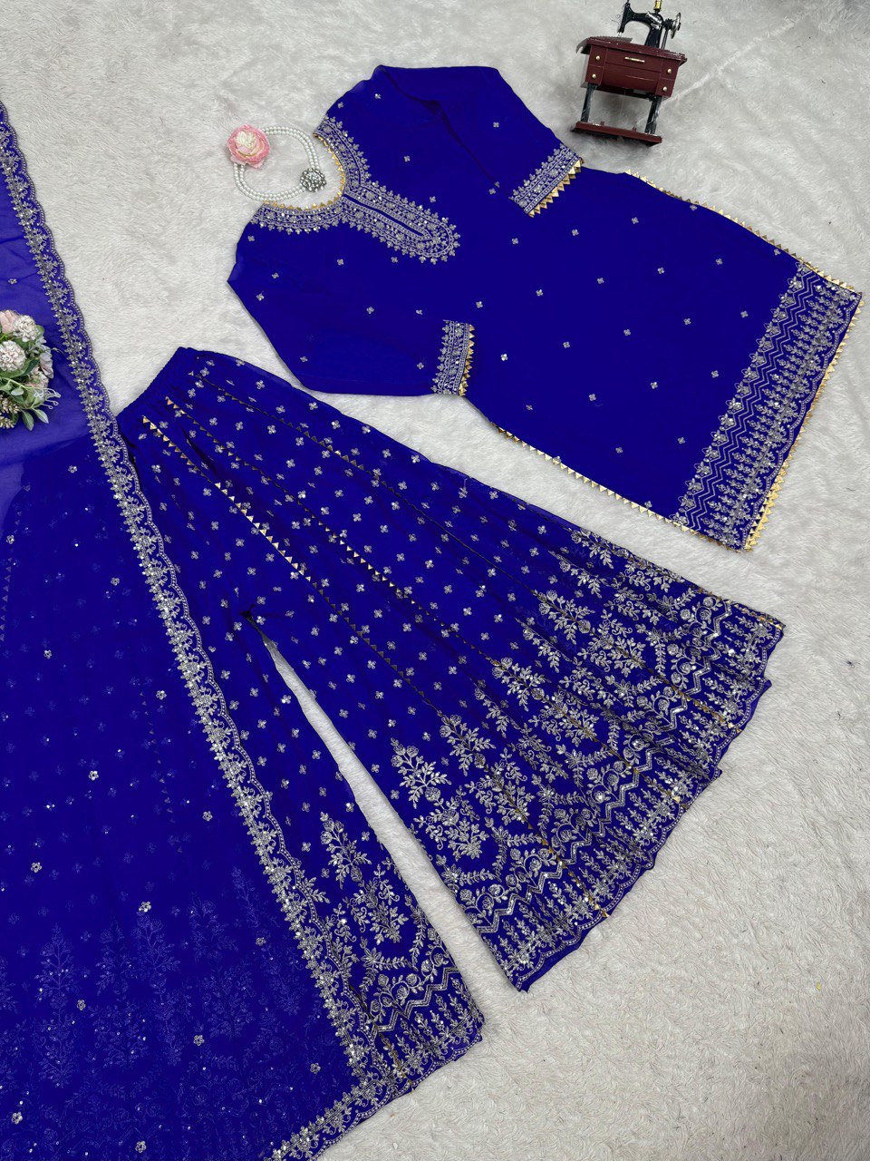 Attractive Blue Color Embroidered Designer Sharara Suit