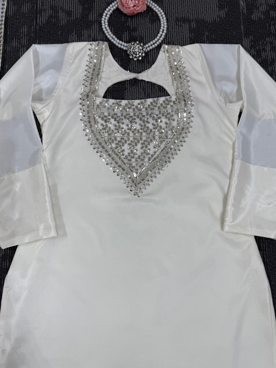 Festival Wear White Color Chinon Silk And Thread With Sequence Work Palazzo Suit