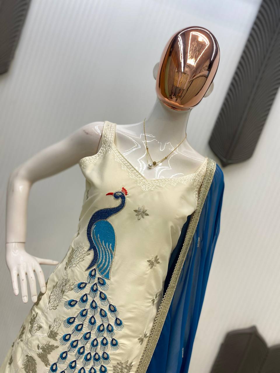 Festival Wear Off White Color Kurti And Plazzo Set With Dupatta