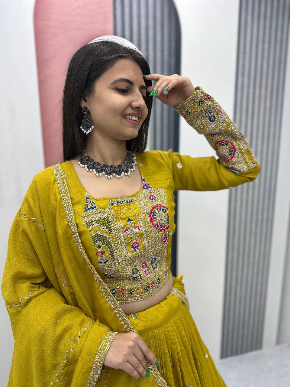 Traditional Wear Haldi Special Yellow Color Pure Vichitra Heavy Embroidery Coading Sequence Thread Work Lehenga Choli