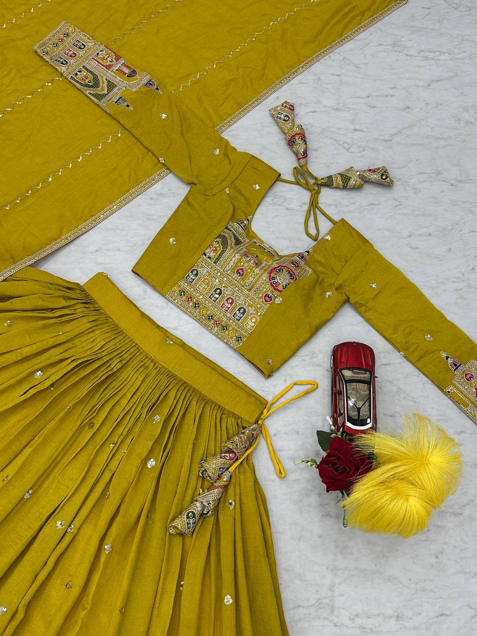 Traditional Wear Haldi Special Yellow Color Pure Vichitra Heavy Embroidery Coading Sequence Thread Work Lehenga Choli