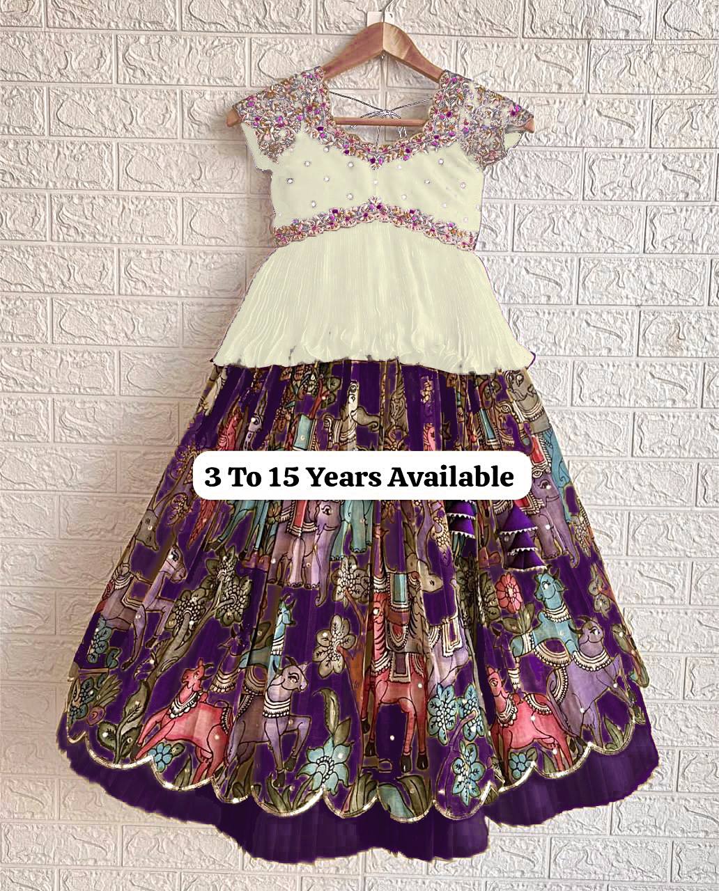 Designer Kediya Style Purple Color Kids Lehenga Choli Set
