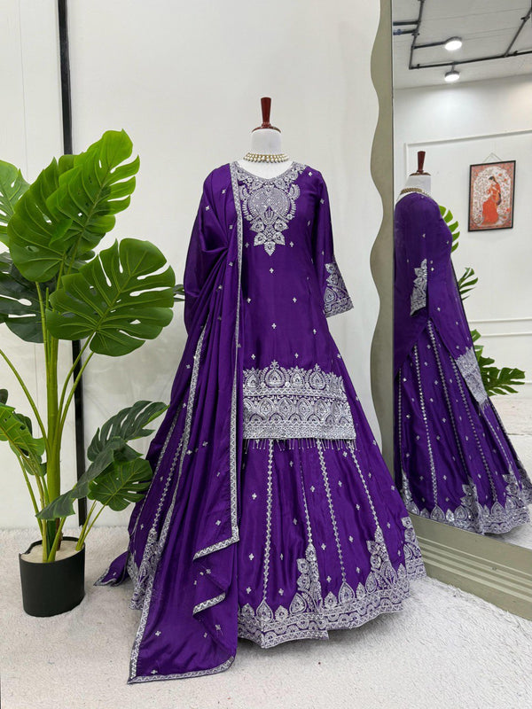 Gorgeous Purple Color Embroidered Designer Top With Lehenga