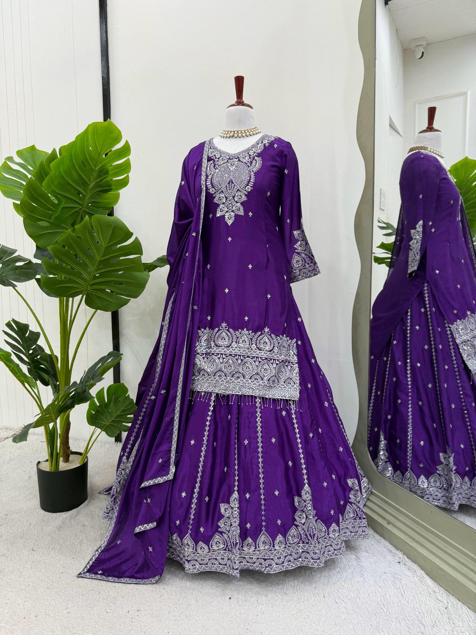 Gorgeous Purple Color Embroidered Designer Top With Lehenga