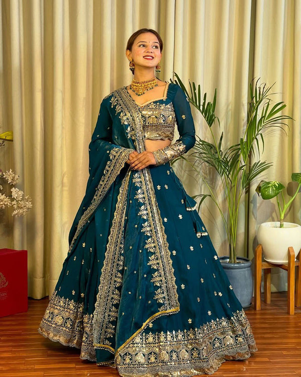 Ceremony Wear Navy Blue Color Jimmy Choo And Thread With Sequence Work Lehenga Choli