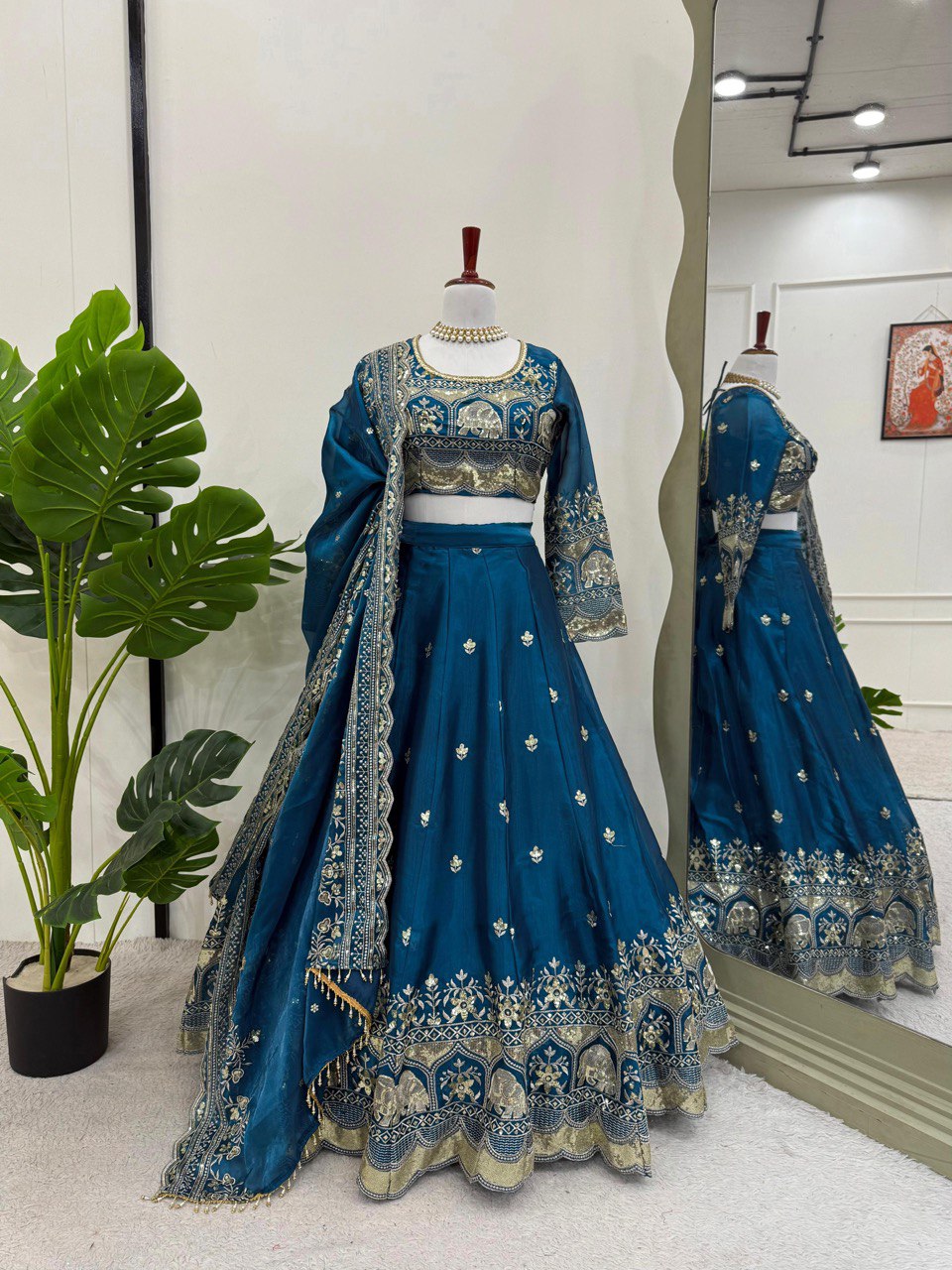 Ceremony Wear Navy Blue Color Jimmy Choo And Thread With Sequence Work Lehenga Choli