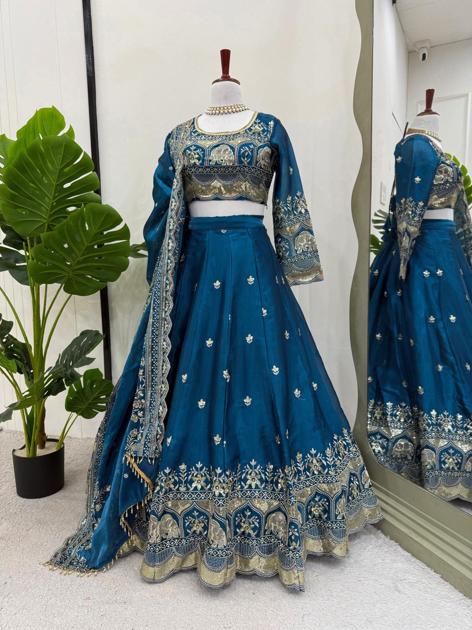 Ceremony Wear Navy Blue Color Jimmy Choo And Thread With Sequence Work Lehenga Choli