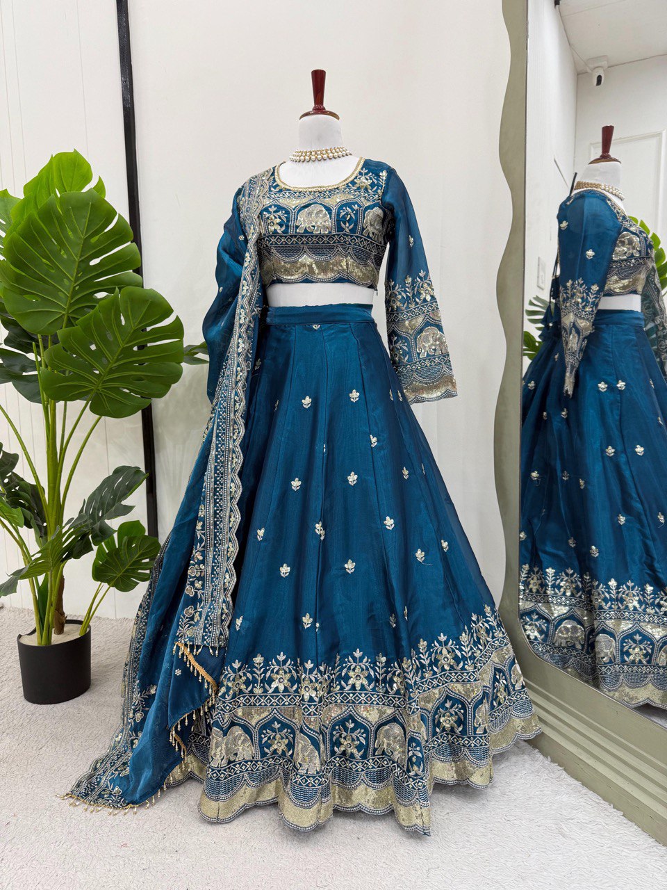 Ceremony Wear Navy Blue Color Jimmy Choo And Thread With Sequence Work Lehenga Choli