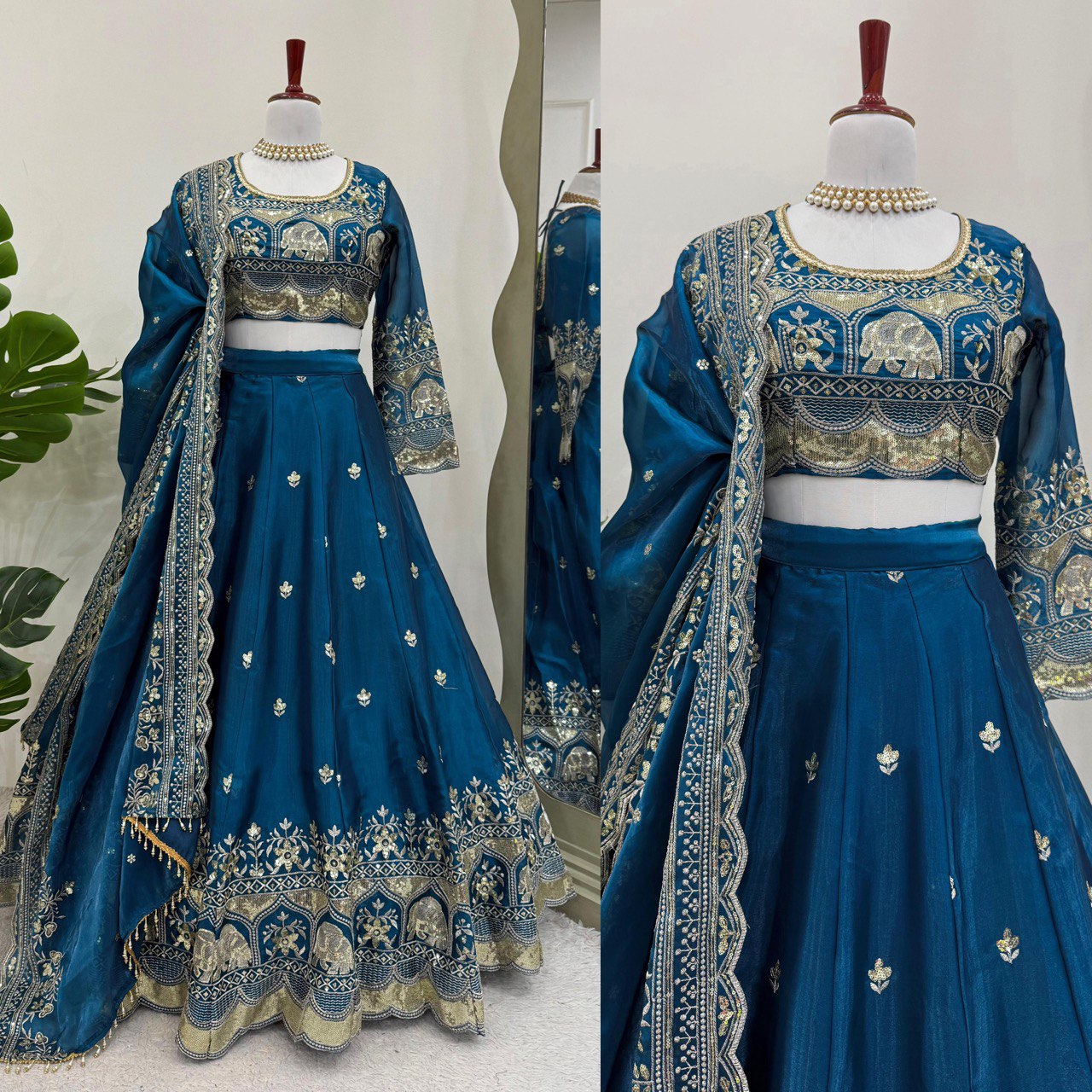 Ceremony Wear Navy Blue Color Jimmy Choo And Thread With Sequence Work Lehenga Choli