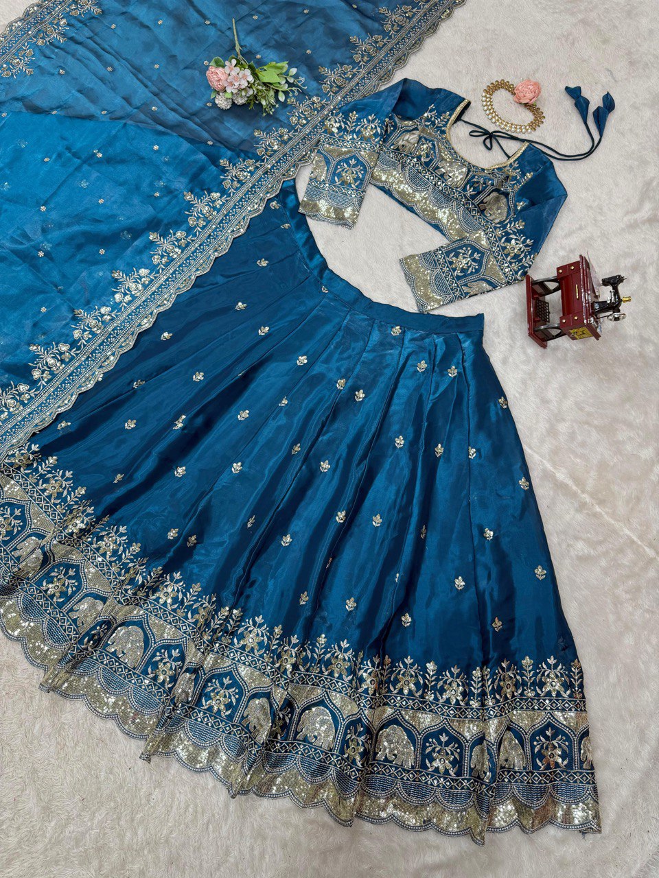 Ceremony Wear Navy Blue Color Jimmy Choo And Thread With Sequence Work Lehenga Choli