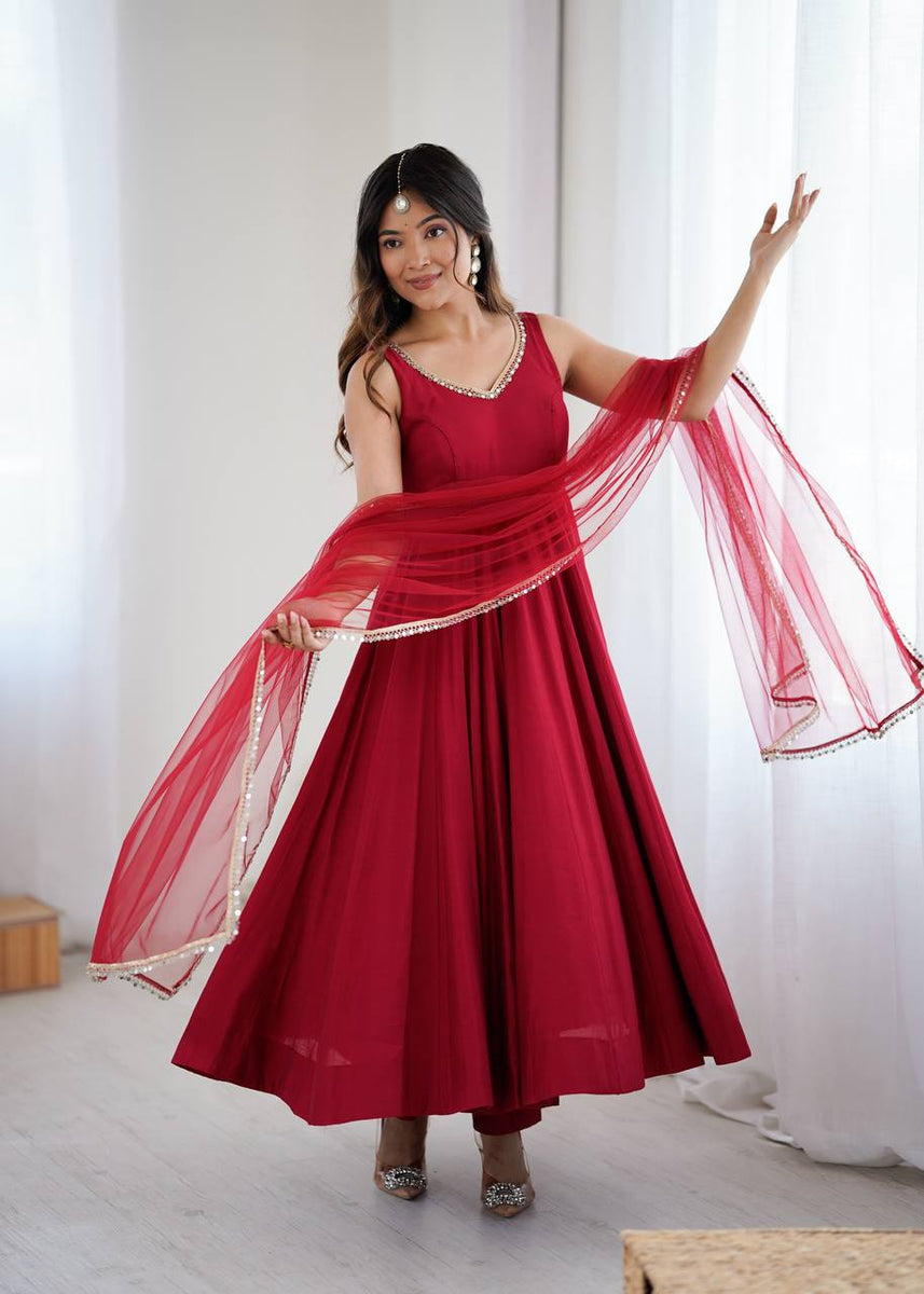 Designer Maroon Color Arti Chauhan Wear Anarkali Gown – Vastra Shop