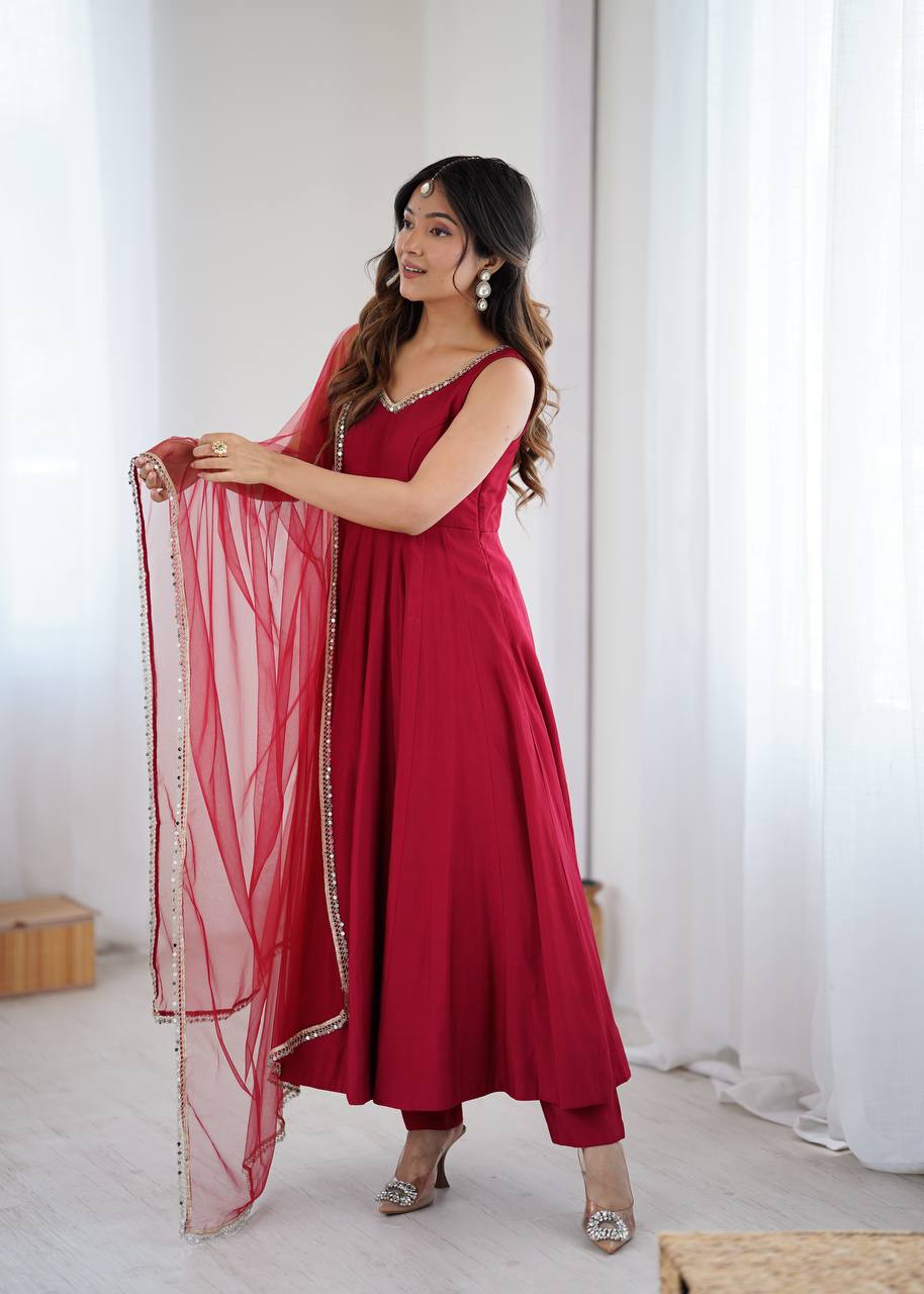 Designer Maroon Color Arti Chauhan Wear Anarkali Gown – Vastra Shop
