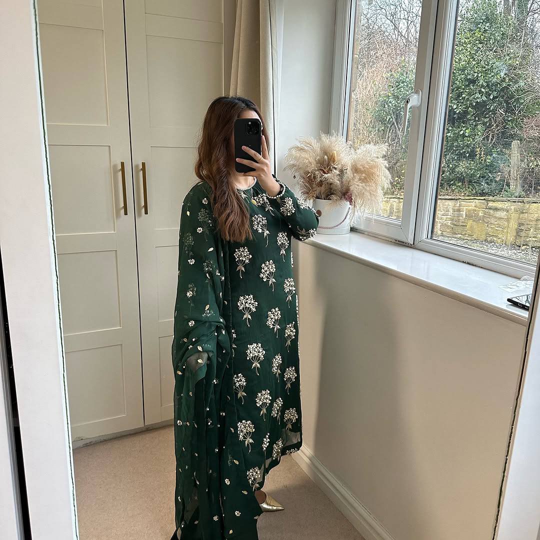 Beautiful Green Heavy Chinon Fabric With Embroidery 5mm Sequence Work Salwar Suit