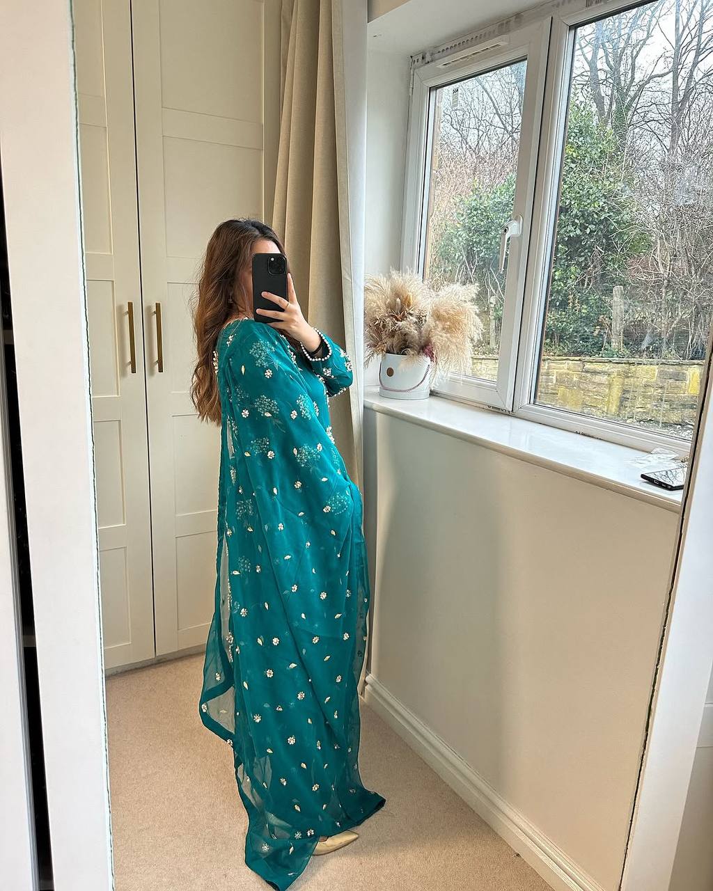 Beautiful Teal Color Heavy Chinon Fabric With Embroidery 5mm Sequence Work Salwar Suit