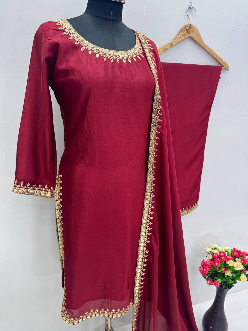 Occasion Wear Maroon Color Heavy Chinon Embroidered Sequence Work Salwar Suit