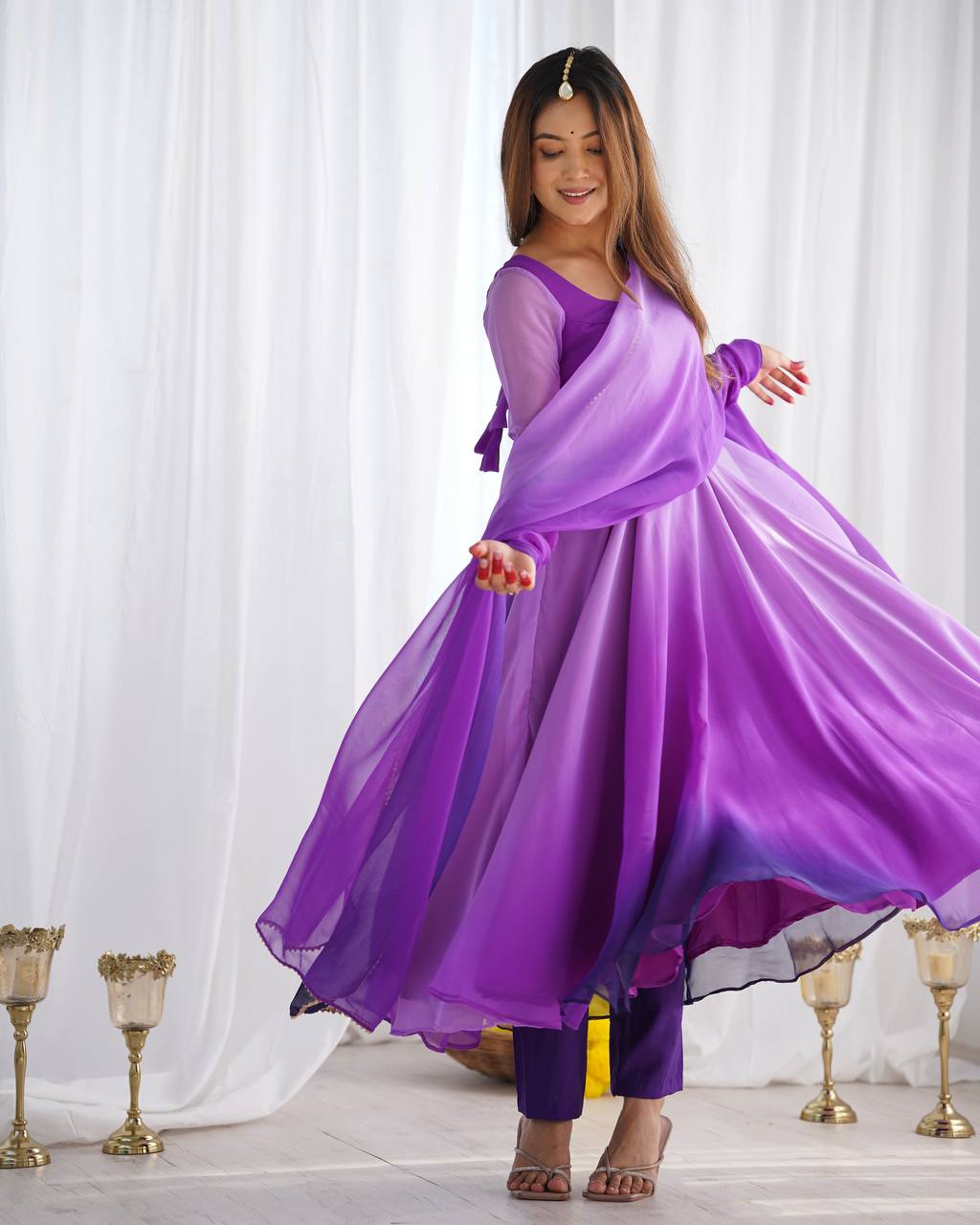 Party Wear Purple Color Heavy Pure Soft Faux Georgette Designer Anarkali Gown