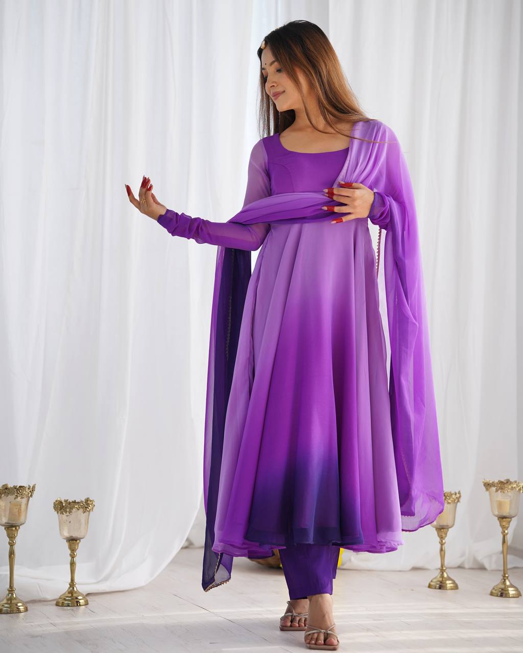 Party Wear Purple Color Heavy Pure Soft Faux Georgette Designer Anarkali Gown