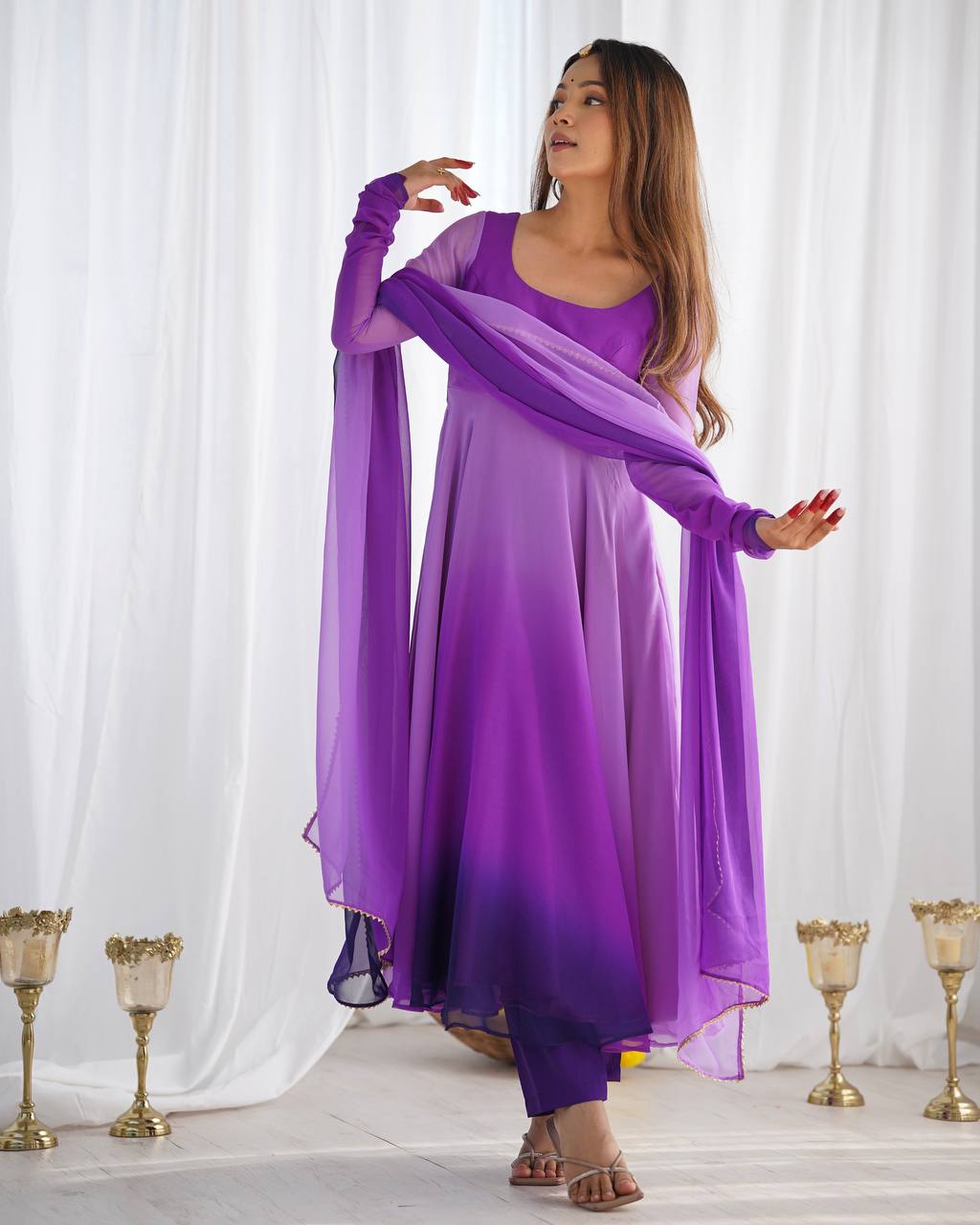 Party Wear Purple Color Heavy Pure Soft Faux Georgette Designer Anarkali Gown