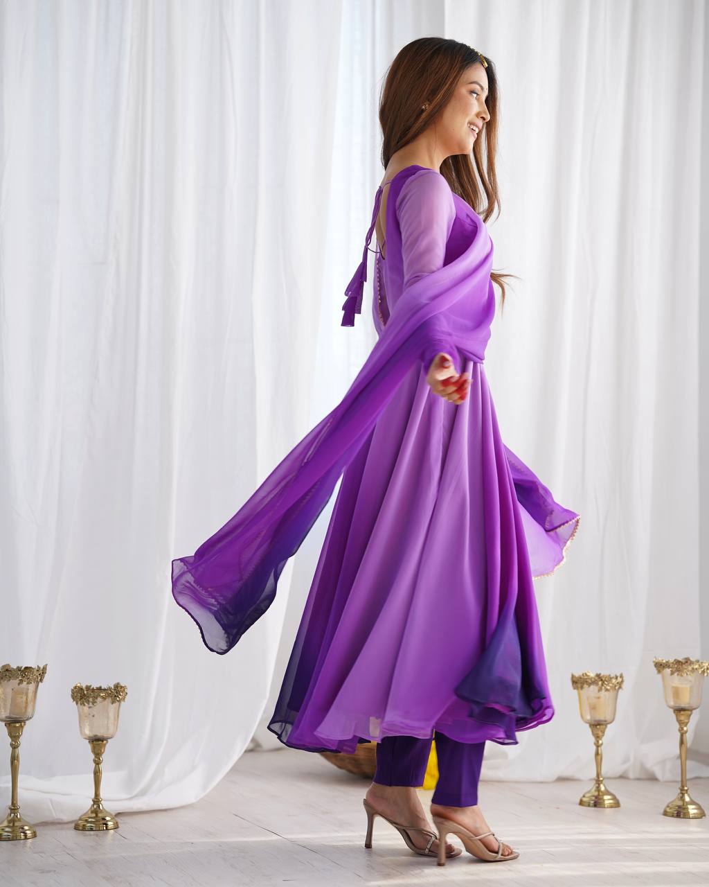 Party Wear Purple Color Heavy Pure Soft Faux Georgette Designer Anarkali Gown