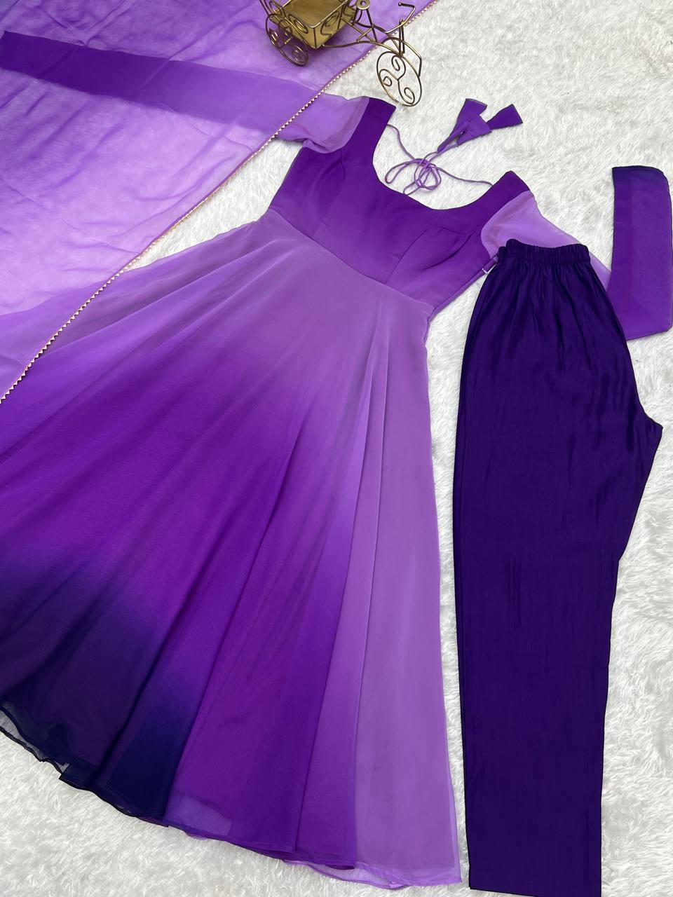 Party Wear Purple Color Heavy Pure Soft Faux Georgette Designer Anarkali Gown