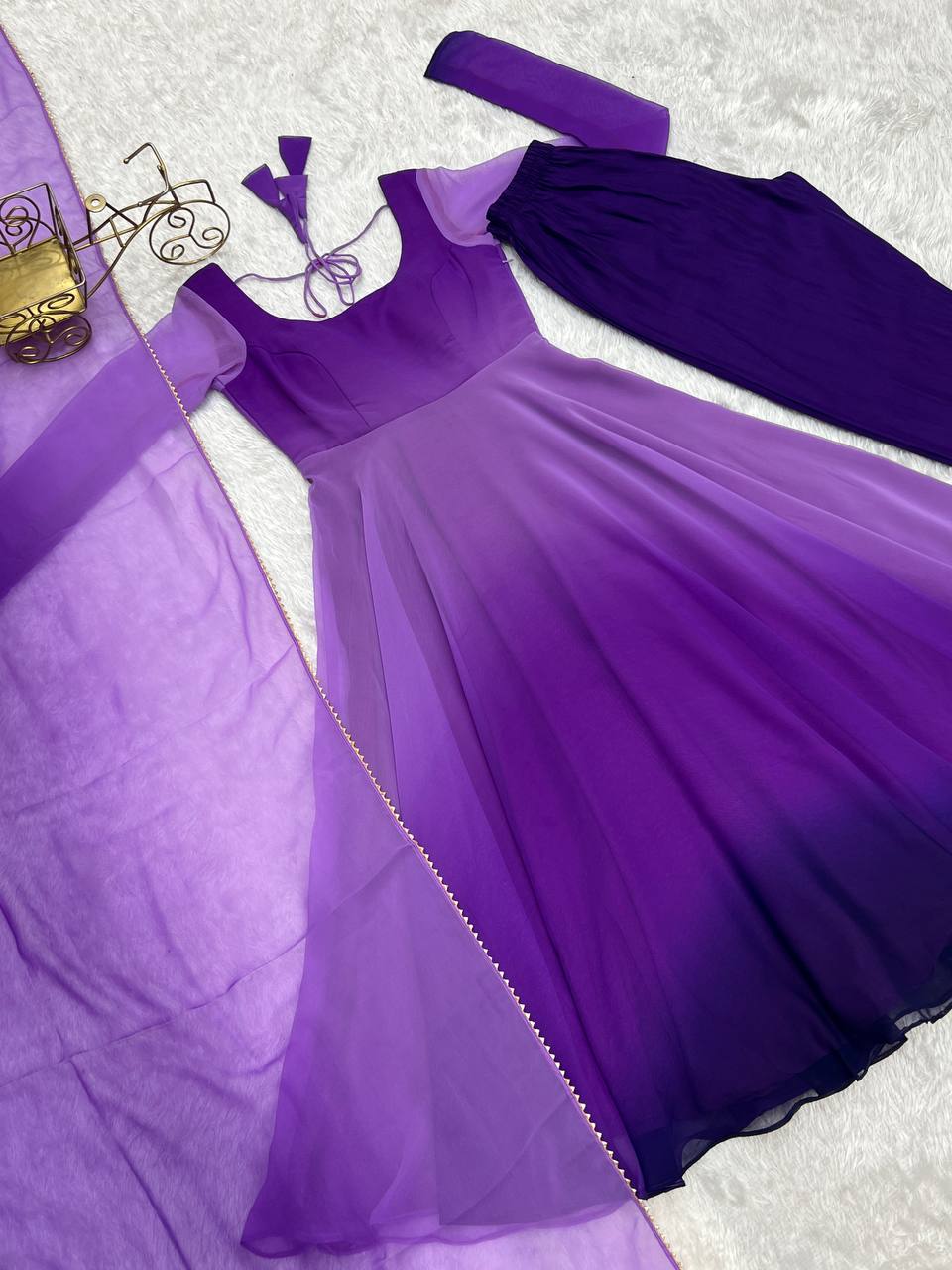 Party Wear Purple Color Heavy Pure Soft Faux Georgette Designer Anarkali Gown