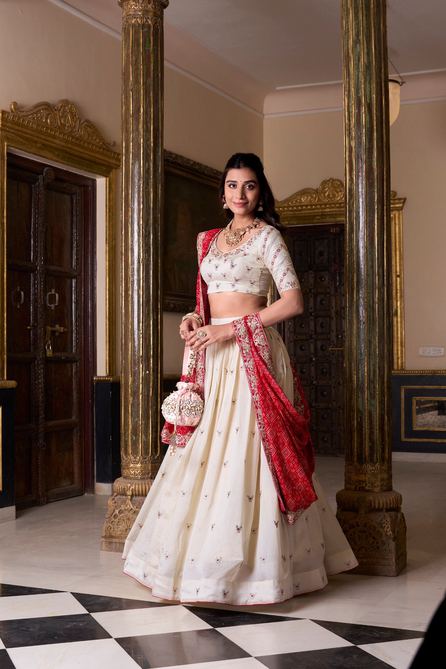Bridal Wear Off White Color Vichitra Silk Sequins And Thread Embroidery Work Lehenga Choli
