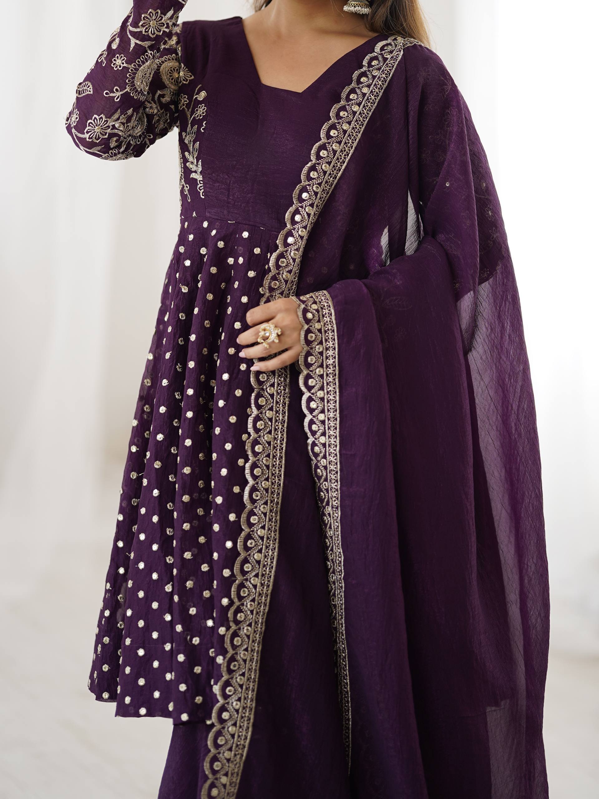 Party Wear Purple Color Embroidered Sequence Work Sharara Suit