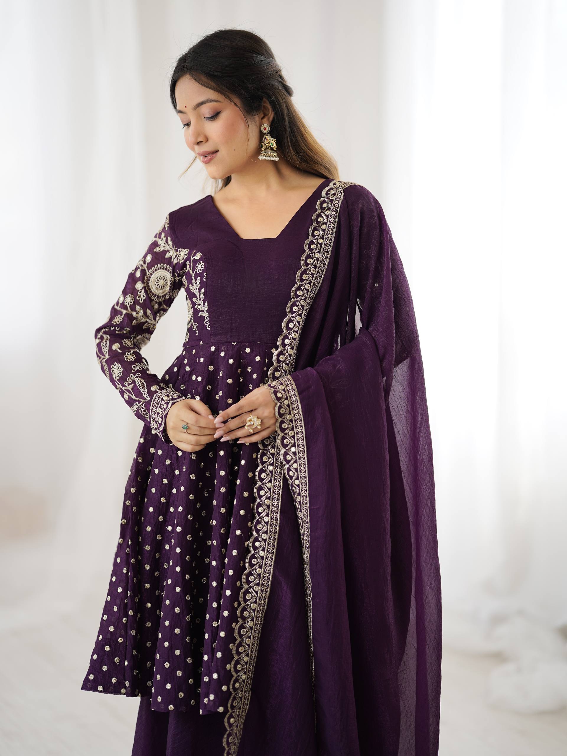 Party Wear Purple Color Embroidered Sequence Work Sharara Suit