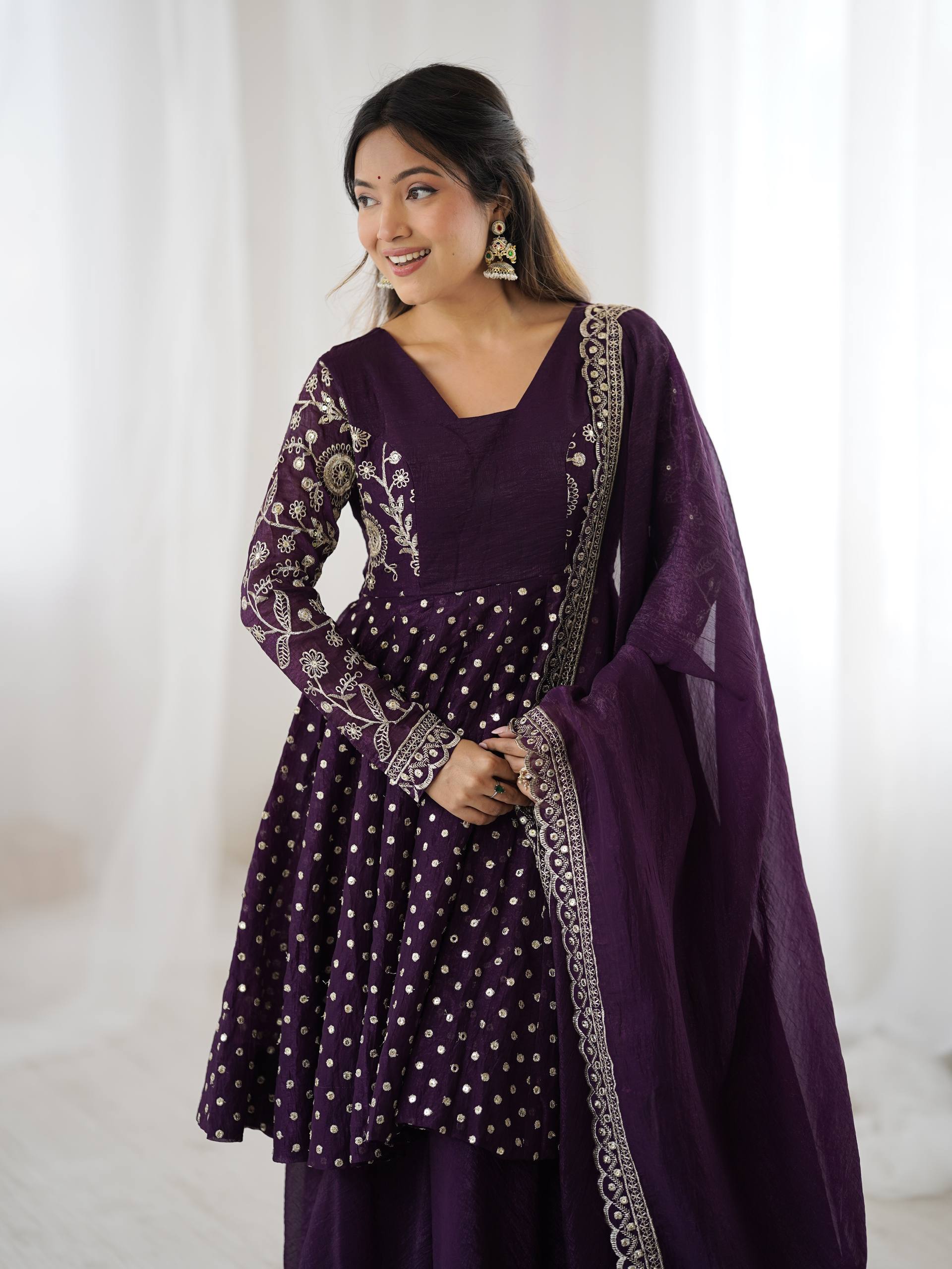 Party Wear Purple Color Embroidered Sequence Work Sharara Suit