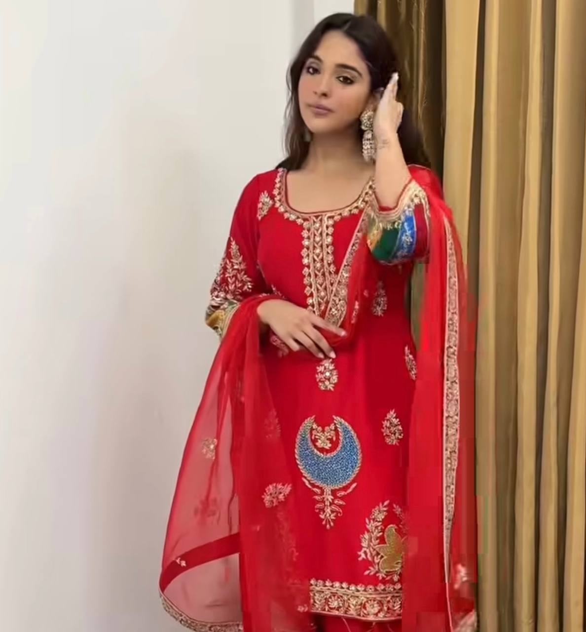 Attractive Red Color Embroidered Designer Salwar Suit