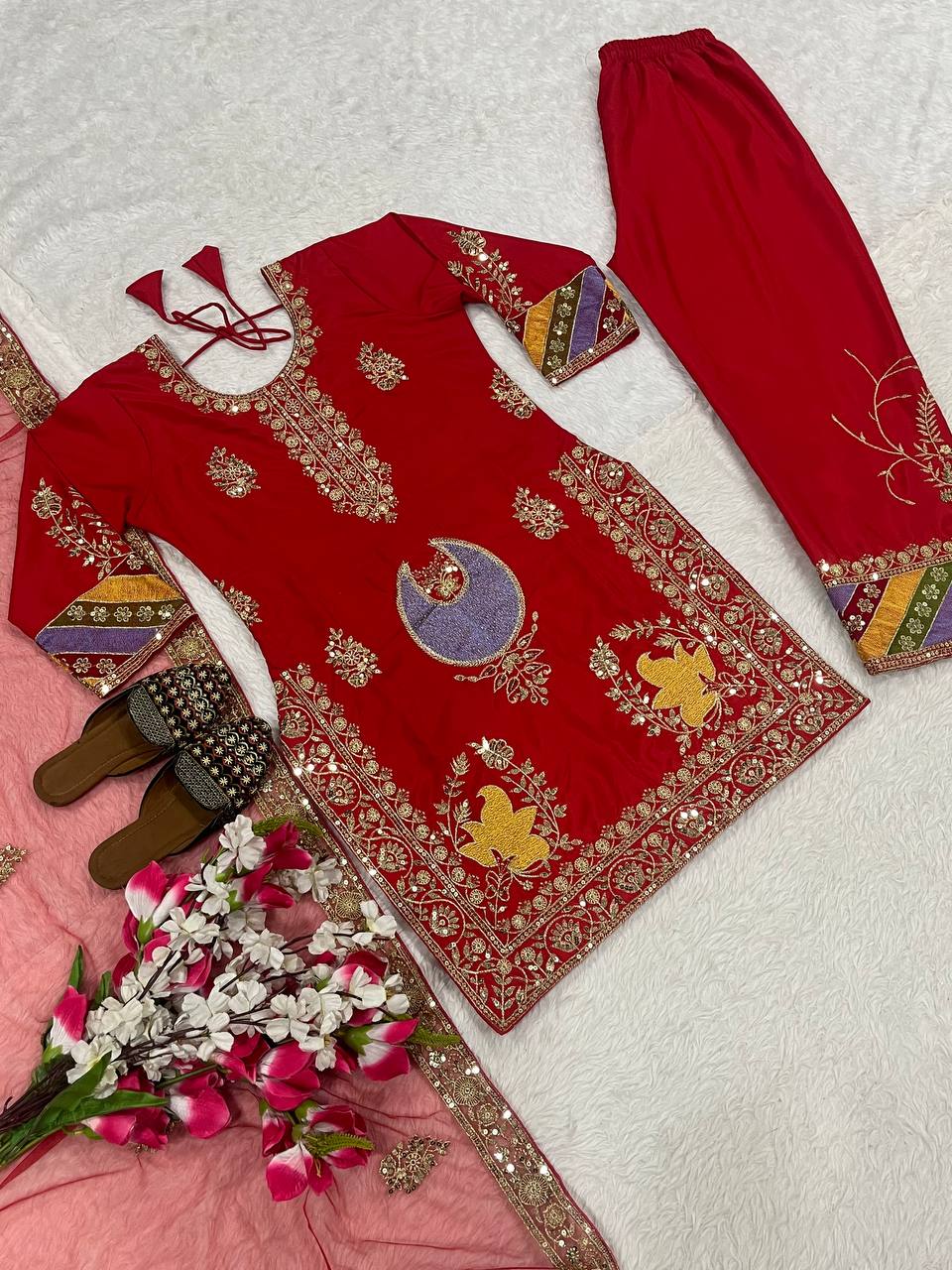 Attractive Red Color Embroidered Designer Salwar Suit